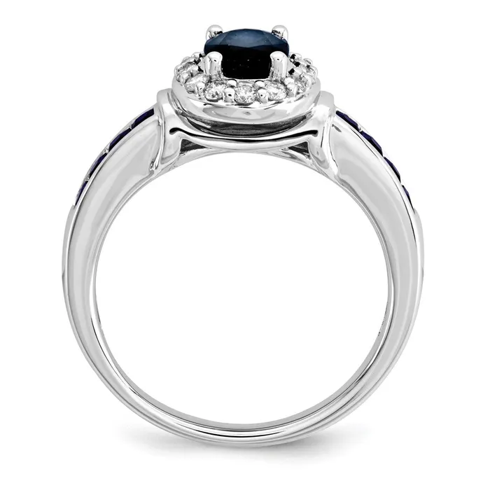 Goldia Rings 14K White Gold Real Diamond and Sapphire wHalo Ring