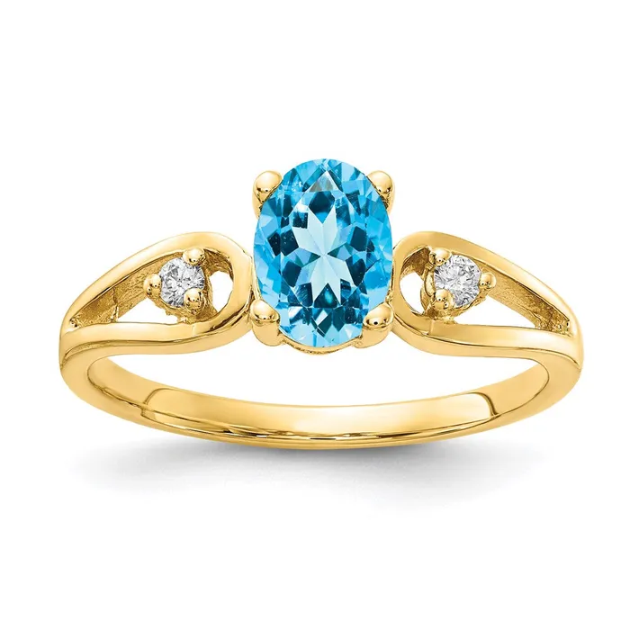 Goldia Rings 14K Yellow Gold Blue Topaz Real Diamond ring