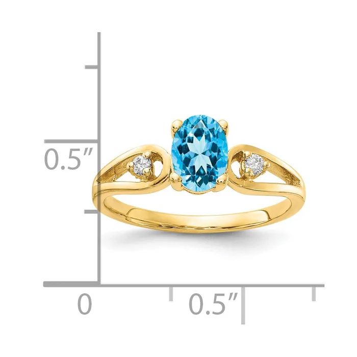 Goldia Rings 14K Yellow Gold Blue Topaz Real Diamond ring