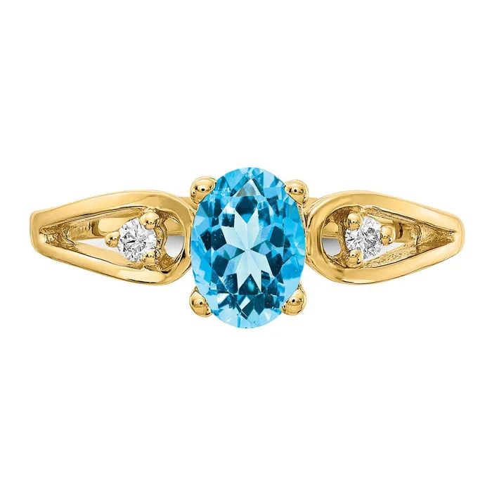 Goldia Rings 14K Yellow Gold Blue Topaz Real Diamond ring