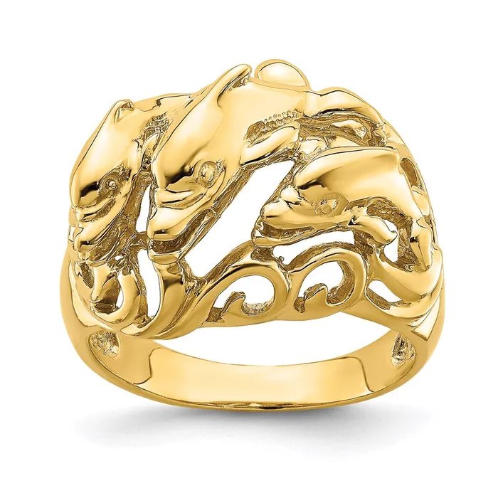 Goldia Rings 14K Yellow Gold Polished Dolphins In Waves Ring