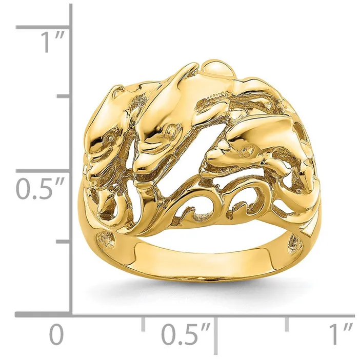 Goldia Rings 14K Yellow Gold Polished Dolphins In Waves Ring