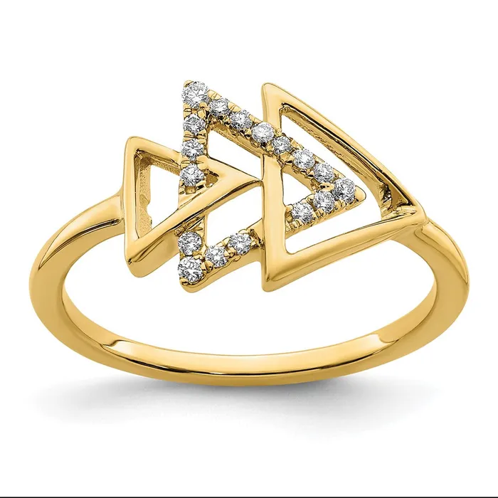 Goldia Rings 14K Yellow Gold Polished Triple Triangle Real Diamond Ring