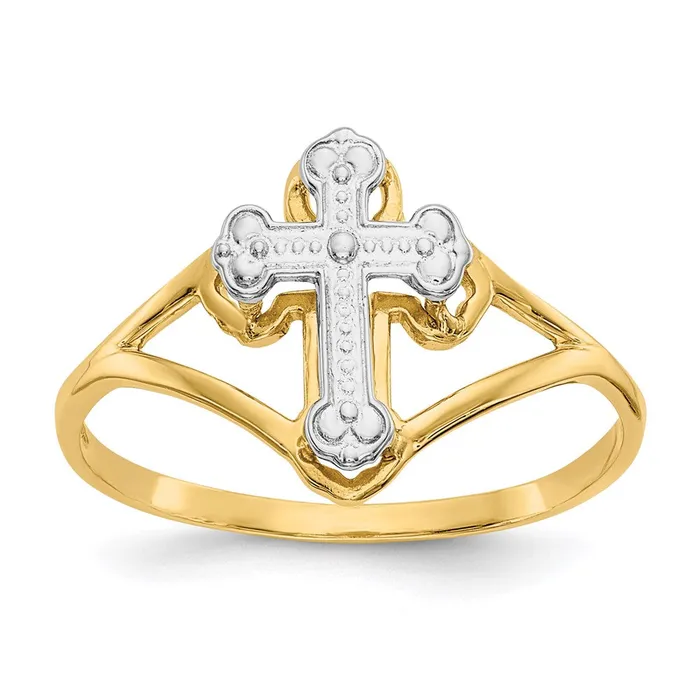 Goldia Rings 14k Yellow Gold wRhodium Cross Ring
