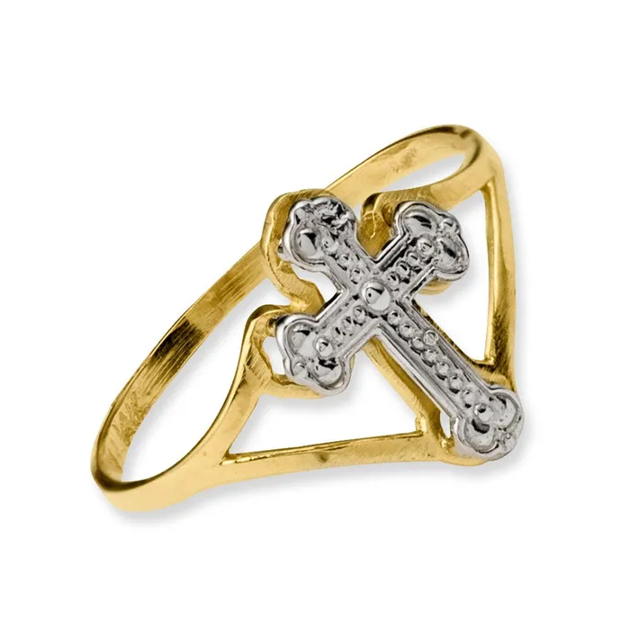Goldia Rings 14k Yellow Gold wRhodium Cross Ring