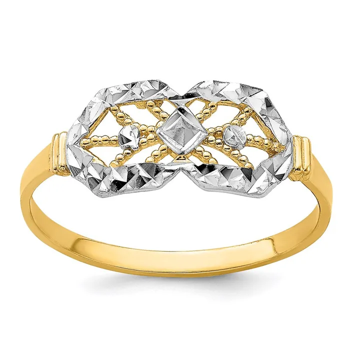 Goldia Rings 14k Yellow Gold w Rhodium DC Double Octagon Ring