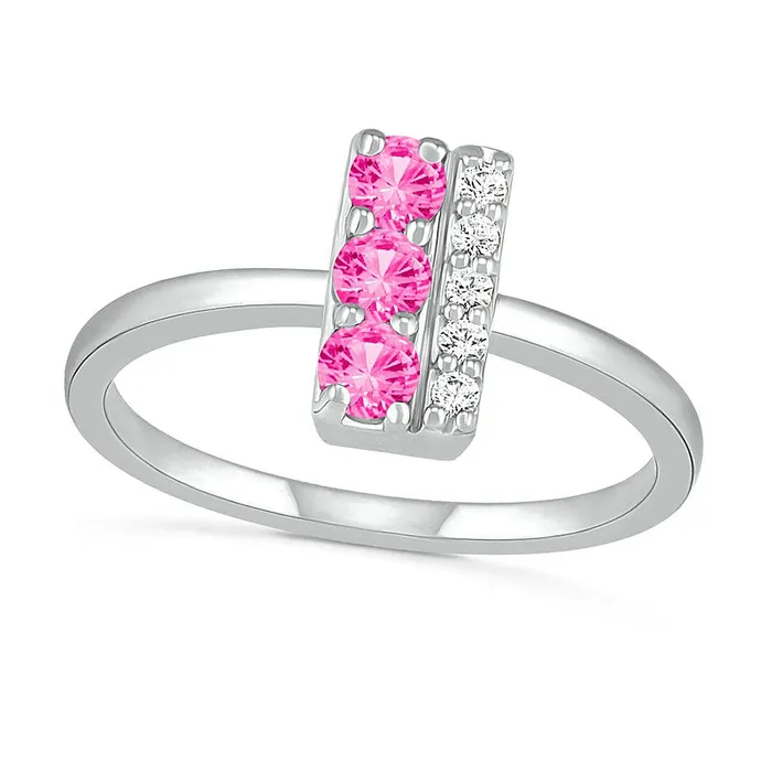 Goldia Rings 30mm LabCreated Pink and White Sapphire Double Row Bar Ring in Sterling Silver Goldia Rings 30mm LabCreated Pink and White Sapphire Double Row Bar Ring in Sterling Silver
