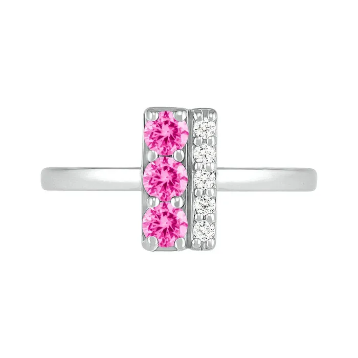 Goldia Rings 30mm LabCreated Pink and White Sapphire Double Row Bar Ring in Sterling Silver Goldia Rings 30mm LabCreated Pink and White Sapphire Double Row Bar Ring in Sterling Silver
