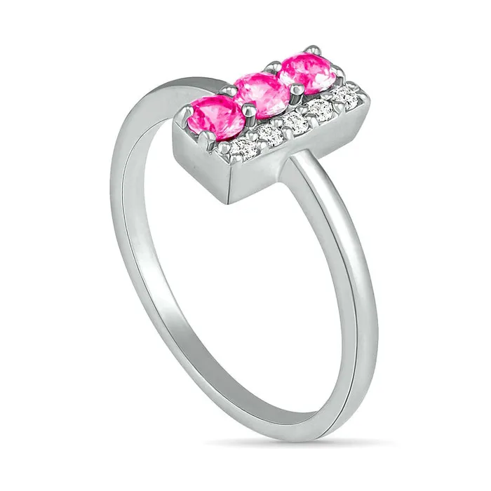 Goldia Rings 30mm LabCreated Pink and White Sapphire Double Row Bar Ring in Sterling Silver Goldia Rings 30mm LabCreated Pink and White Sapphire Double Row Bar Ring in Sterling Silver
