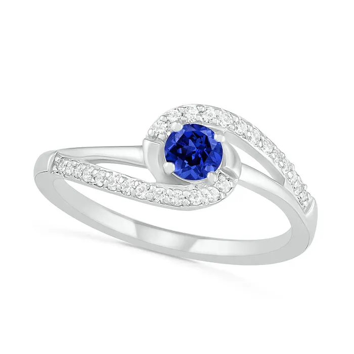 Goldia Rings 40mm LabCreated Blue and White Sapphire Bypass Swirl Frame Split Shank Ring in Sterling Silver Goldia Rings 40mm LabCreated Blue and White Sapphire Bypass Swirl Frame Split Shank Ring in Sterling Silver