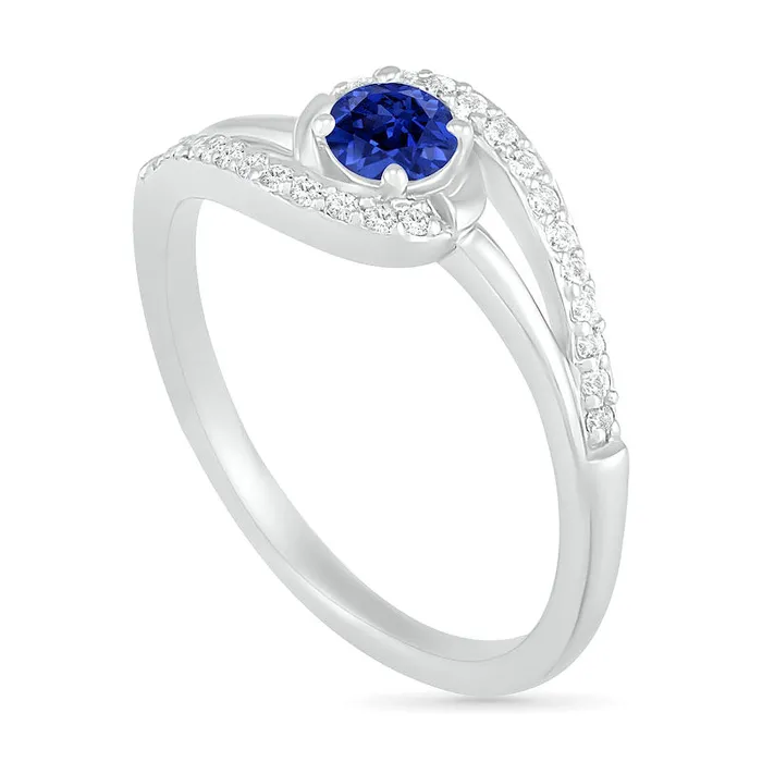 Goldia Rings 40mm LabCreated Blue and White Sapphire Bypass Swirl Frame Split Shank Ring in Sterling Silver Goldia Rings 40mm LabCreated Blue and White Sapphire Bypass Swirl Frame Split Shank Ring in Sterling Silver