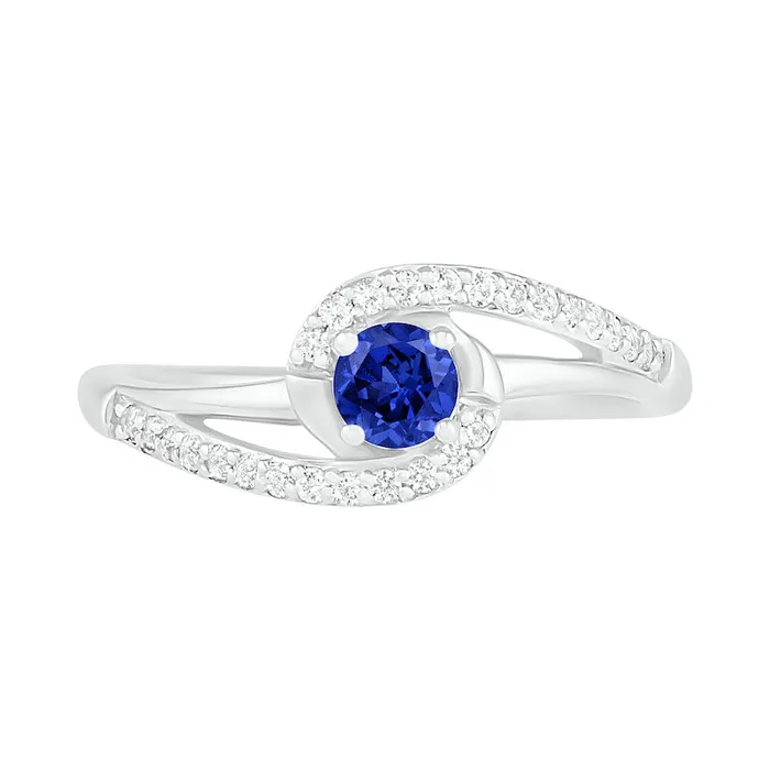 Goldia Rings 40mm LabCreated Blue and White Sapphire Bypass Swirl Frame Split Shank Ring in Sterling Silver Goldia Rings 40mm LabCreated Blue and White Sapphire Bypass Swirl Frame Split Shank Ring in Sterling Silver