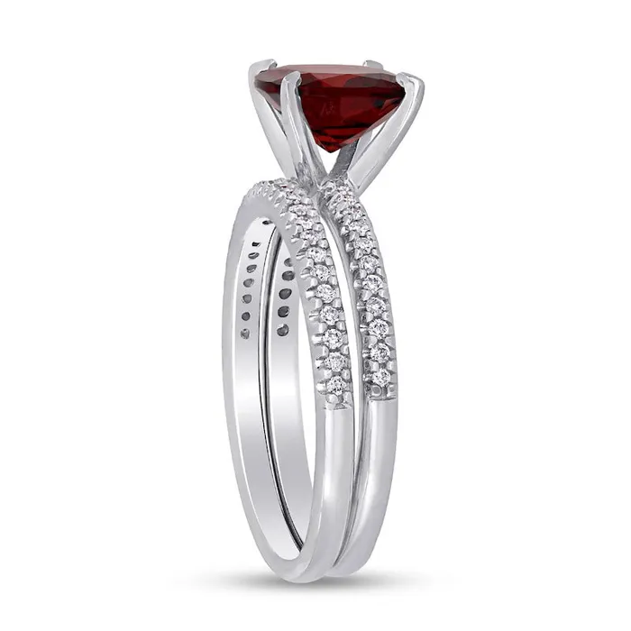 Goldia Rings 80mm CushionCut Garnet and 025 CT TW Natural Diamond Bridal Engagement Ring Set in Solid 14K White Gold Goldia Rings 80mm CushionCut Garnet and 025 CT TW Natural Diamond Bridal Engagement Ring Set in Solid 14K White Gold