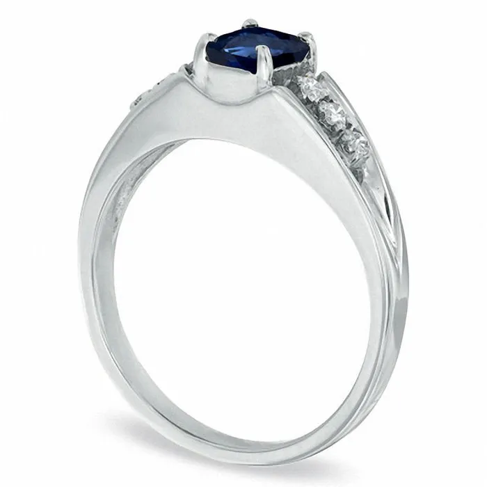 Goldia Rings EmeraldCut Blue Sapphire and Natural Diamond Accent Engagement Ring in Solid 14K White Gold Goldia Rings EmeraldCut Blue Sapphire and Natural Diamond Accent Engagement Ring in Solid 14K White Gold