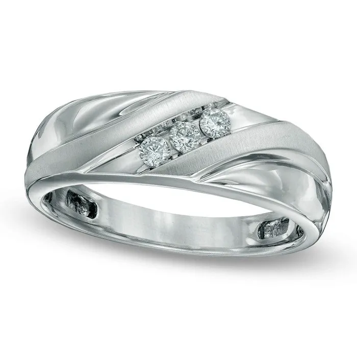 Goldia Rings Mens 017 CT TW Natural Diamond Slant Three Stone Comfort Fit Wedding Band in Solid 14K White Gold Goldia Rings Mens 017 CT TW Natural Diamond Slant Three Stone Comfort Fit Wedding Band in Solid 14K White Gold