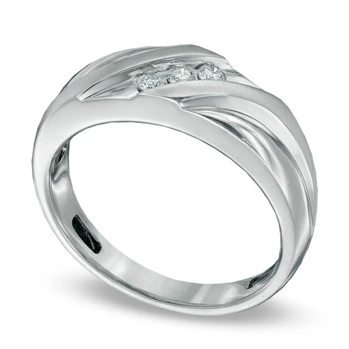 Goldia Rings Mens 017 CT TW Natural Diamond Slant Three Stone Comfort Fit Wedding Band in Solid 14K White Gold Goldia Rings Mens 017 CT TW Natural Diamond Slant Three Stone Comfort Fit Wedding Band in Solid 14K White Gold
