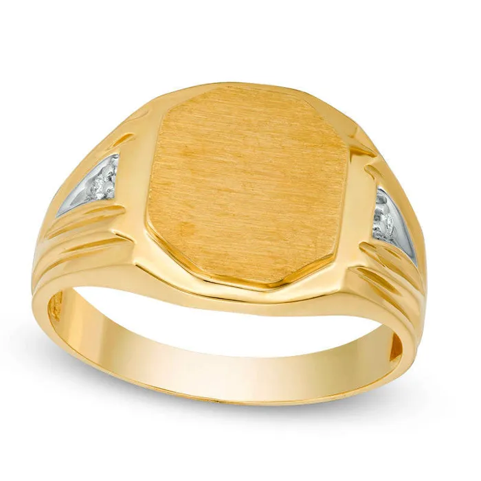 Goldia Rings Mens Natural Diamond Accent Signet Ring in Solid 10K Yellow Gold