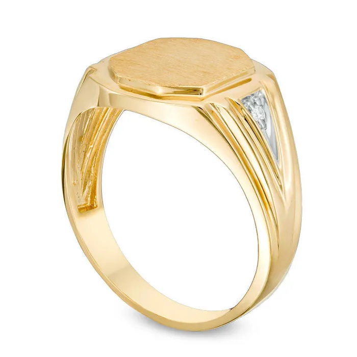 Goldia Rings Mens Natural Diamond Accent Signet Ring in Solid 10K Yellow Gold Goldia Rings Mens Natural Diamond Accent Signet Ring in Solid 10K Yellow Gold