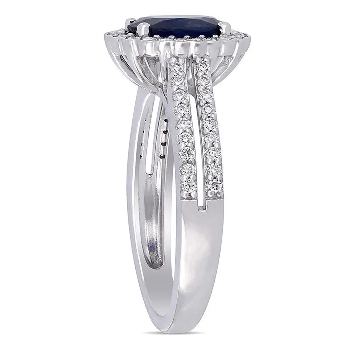 Goldia Rings Oval Blue Sapphire and 033 CT TW Natural Diamond Scallop Frame Double Row Ring in Solid 14K White Gold Goldia Rings Oval Blue Sapphire and 033 CT TW Natural Diamond Scallop Frame Double Row Ring in Solid 14K White Gold