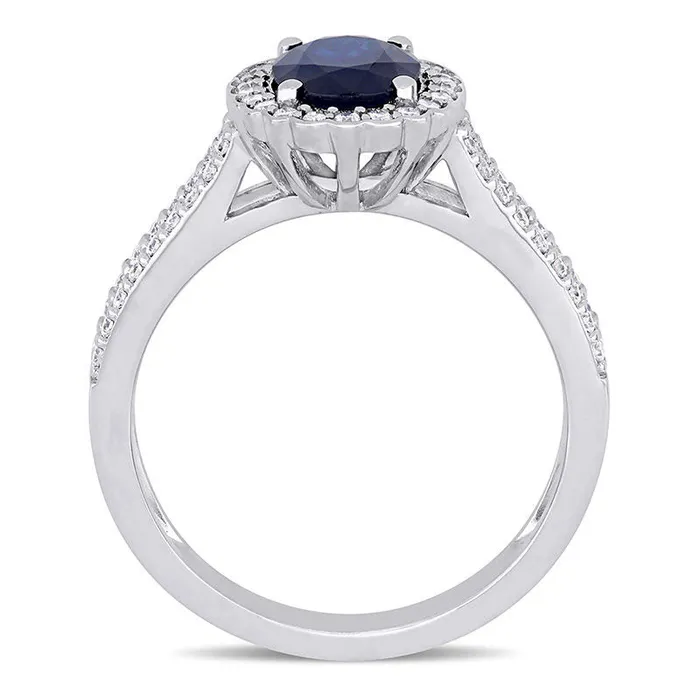 Goldia Rings Oval Blue Sapphire and 033 CT TW Natural Diamond Scallop Frame Double Row Ring in Solid 14K White Gold Goldia Rings Oval Blue Sapphire and 033 CT TW Natural Diamond Scallop Frame Double Row Ring in Solid 14K White Gold