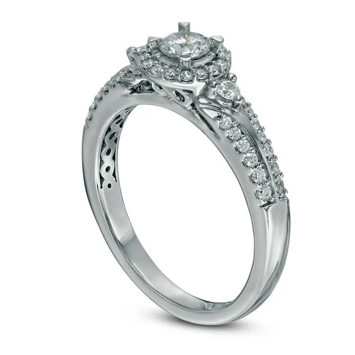 Goldia Rings Previously Owned 050 CT TW Natural Diamond Frame Engagement Ring in Solid 10K White Gold Goldia Rings Previously Owned 050 CT TW Natural Diamond Frame Engagement Ring in Solid 10K White Gold