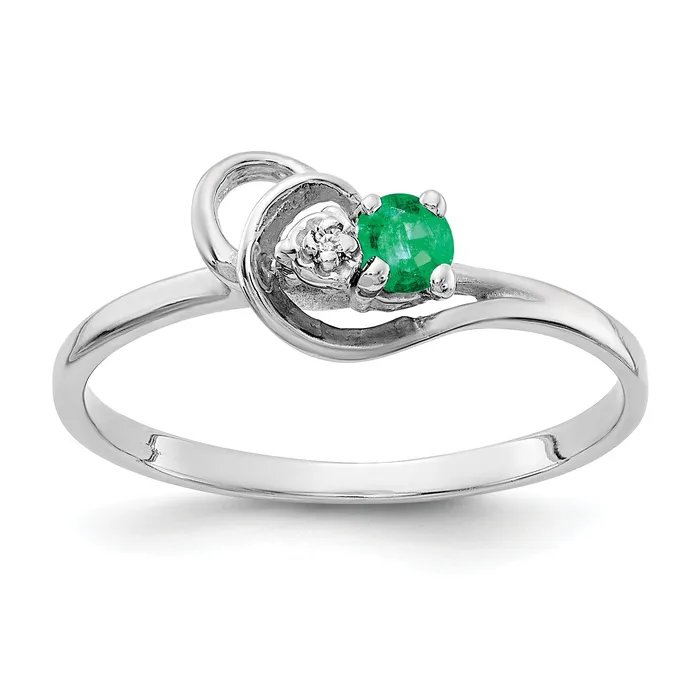 Goldia Rings Solid 14k White Gold 3mm Simulated Emerald VS CZ Ring