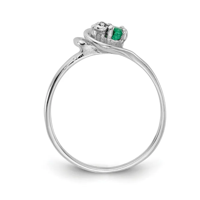 Goldia Rings Solid 14k White Gold 3mm Simulated Emerald VS CZ Ring