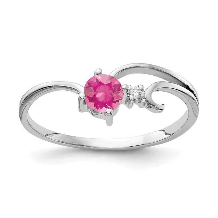 Goldia Rings Solid 14k White Gold 4mm Simulated Pink Tourmaline AA CZ Ring