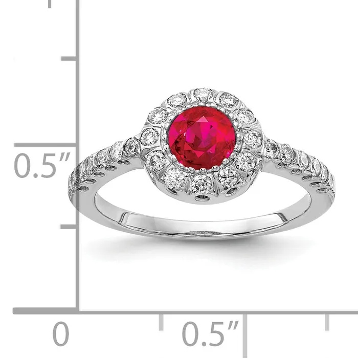 Goldia Rings Solid 14k White Gold 5mm Simulated Ruby VS CZ Ring