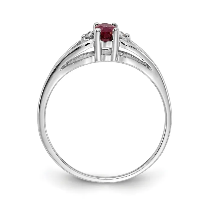 Goldia Rings Solid 14k White Gold 5x3mm Oval Simulated Ruby u0026 AA CZ Ring