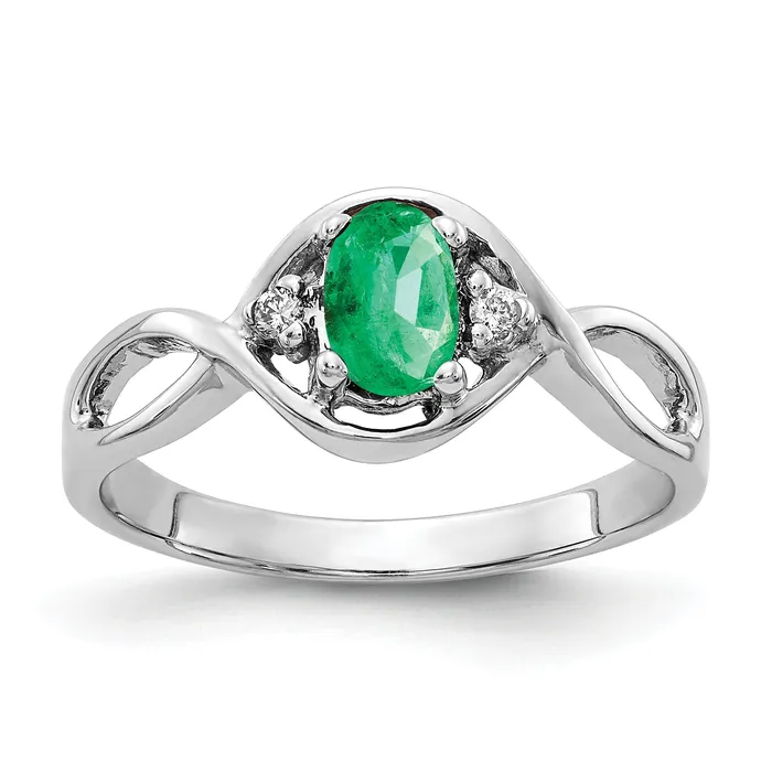 Goldia Rings Solid 14k White Gold 6x4mm Oval Simulated Emerald AAA CZ Ring