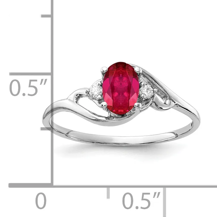 Goldia Rings Solid 14k White Gold 6x4mm Oval Simulated Ruby AAA CZ Ring
