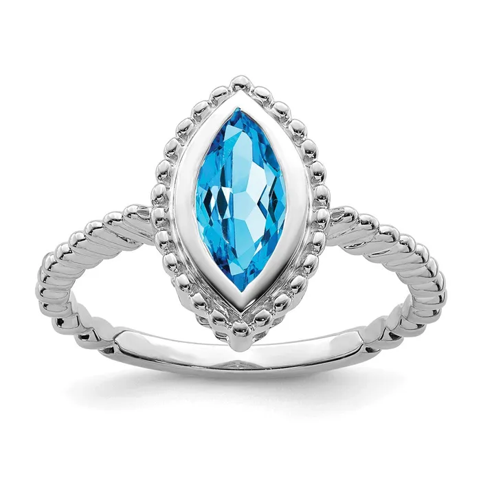 Goldia Rings Solid 14k White Gold Marquise Simulated Blue Topaz Ring