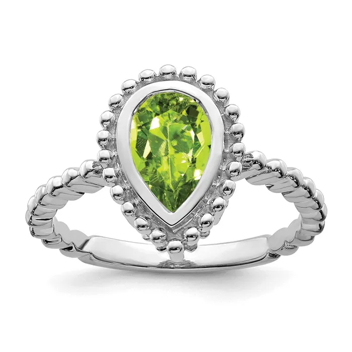 Goldia Rings Solid 14k White Gold Pear Simulated Peridot Ring