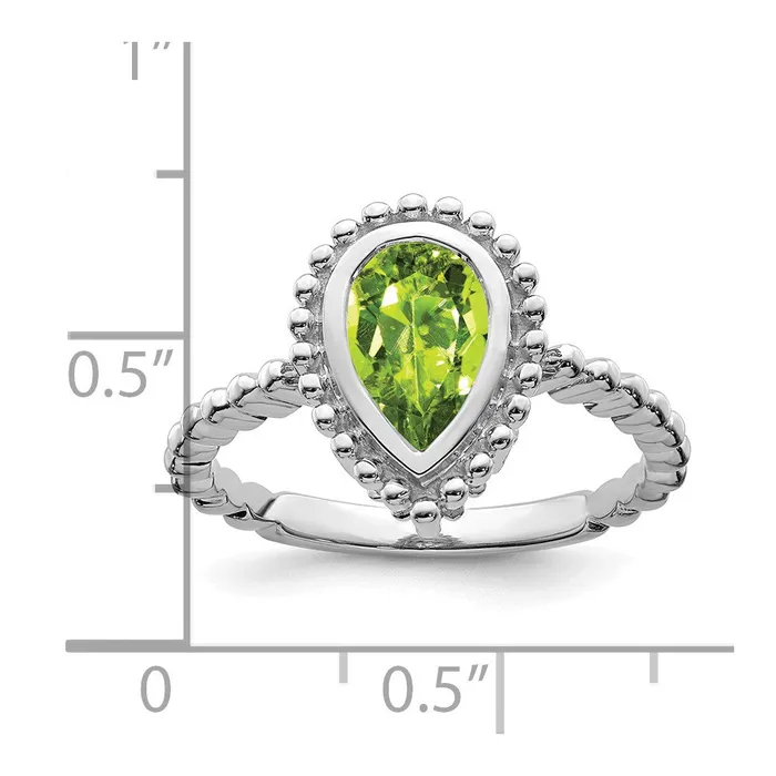 Goldia Rings Solid 14k White Gold Pear Simulated Peridot Ring