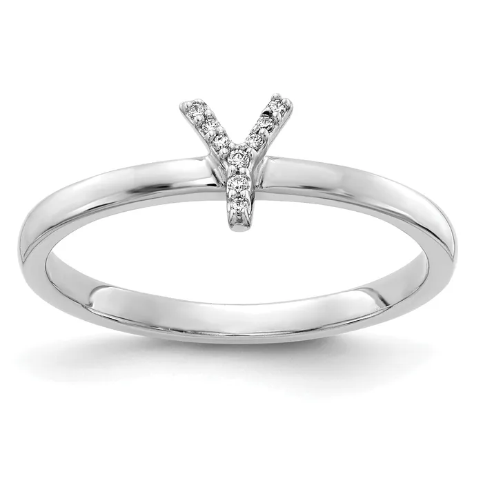 Goldia Rings Solid 14k White Gold Simulated CZ Initial Y Ring