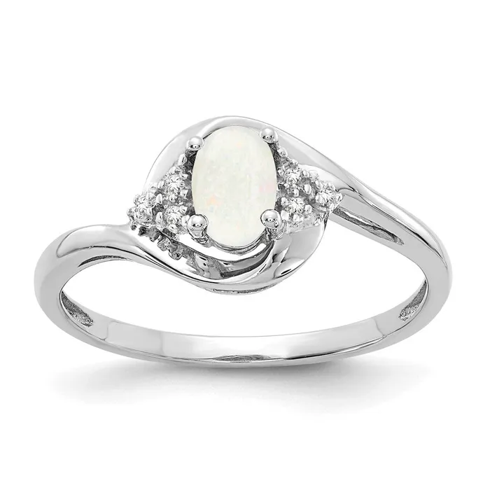 Goldia Rings Solid 14k White Gold Simulated Opal and CZ Ring