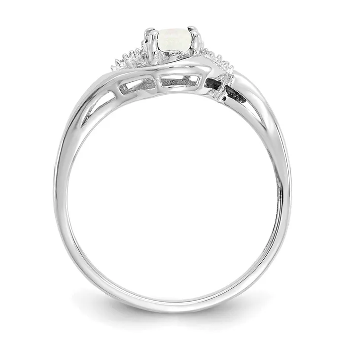 Goldia Rings Solid 14k White Gold Simulated Opal and CZ Ring