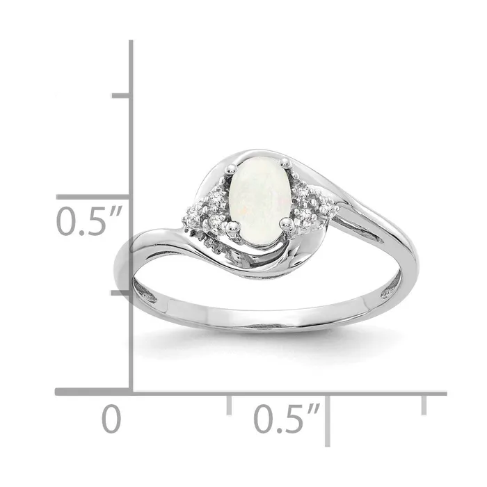 Goldia Rings Solid 14k White Gold Simulated Opal and CZ Ring
