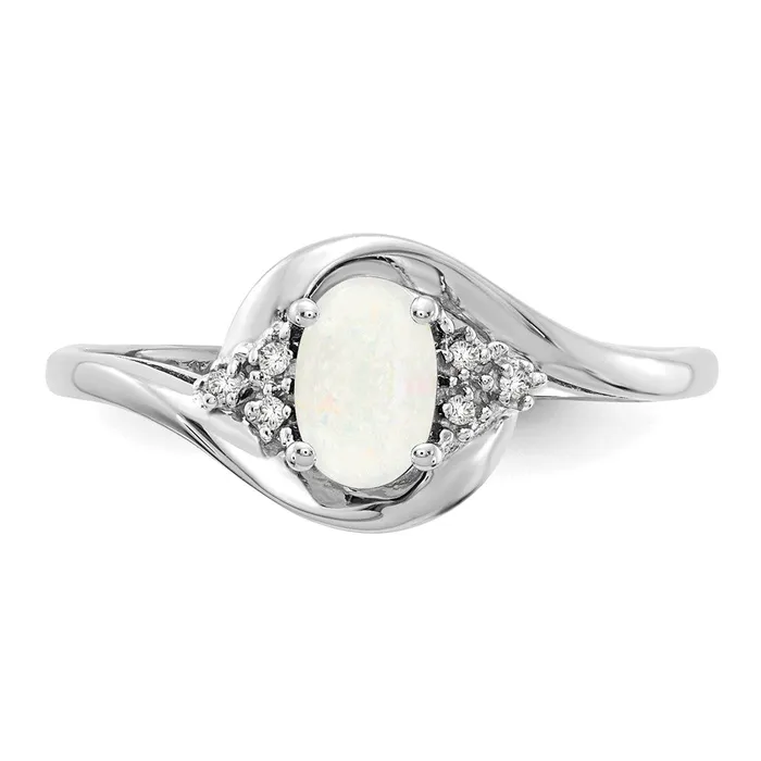 Goldia Rings Solid 14k White Gold Simulated Opal and CZ Ring