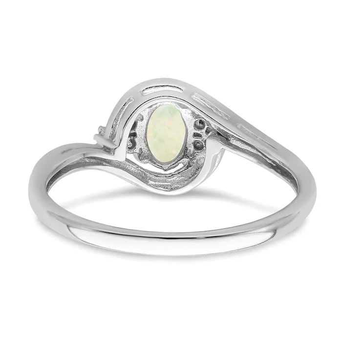 Goldia Rings Solid 14k White Gold Simulated Opal and CZ Ring