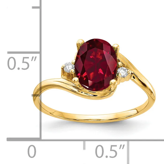 Goldia Rings Solid 14k Yellow Gold 8x6mm Oval Created Simulated Ruby VS CZ Ring
