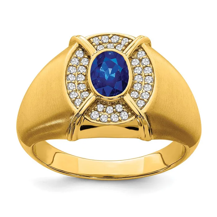 Goldia Rings Solid 14k Yellow Gold Simulated Sapphire and CZ Mens Ring Goldia Rings Solid 14k Yellow Gold Simulated Sapphire and CZ Mens Ring