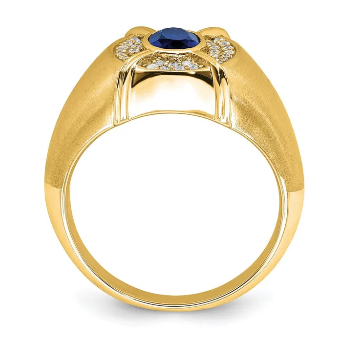 Goldia Rings Solid 14k Yellow Gold Simulated Sapphire and CZ Mens Ring