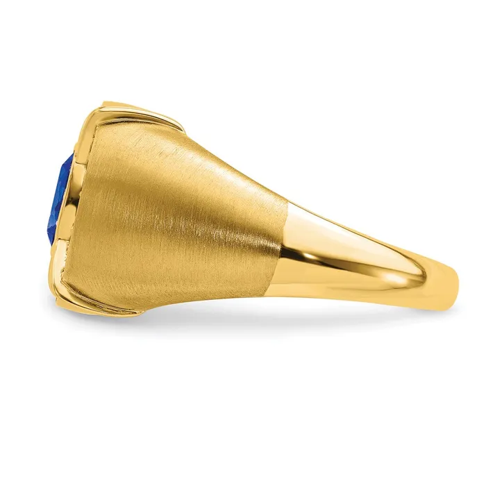 Goldia Rings Solid 14k Yellow Gold Simulated Sapphire and CZ Mens Ring