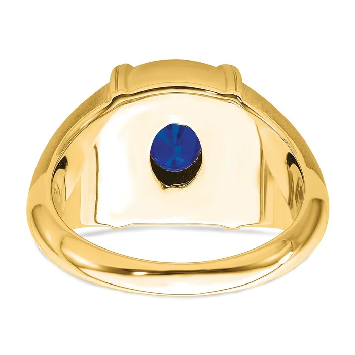 Goldia Rings Solid 14k Yellow Gold Simulated Sapphire and CZ Mens Ring