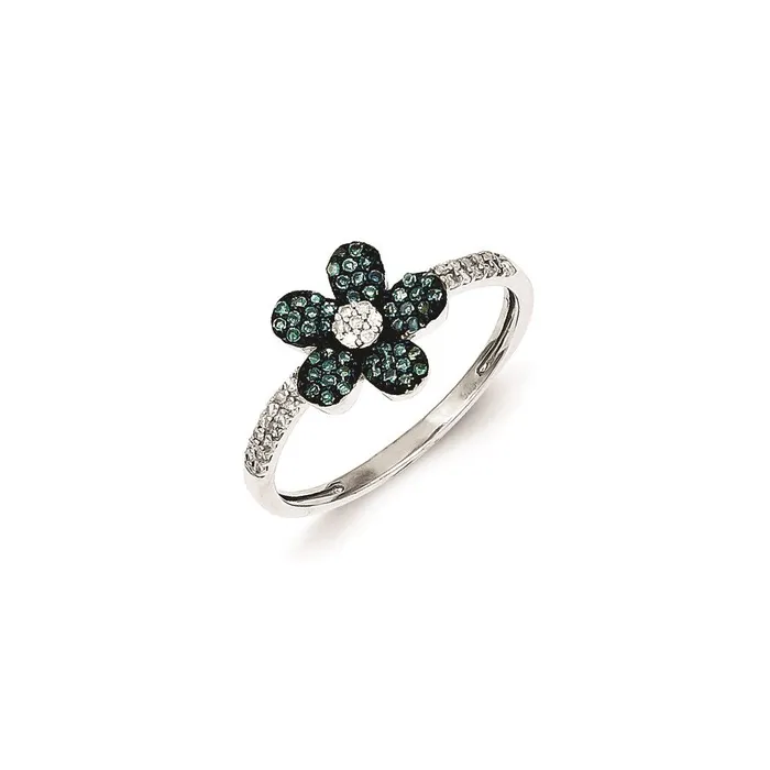 Goldia Rings Sterling Silver Blue and White Diamond Flower Ring