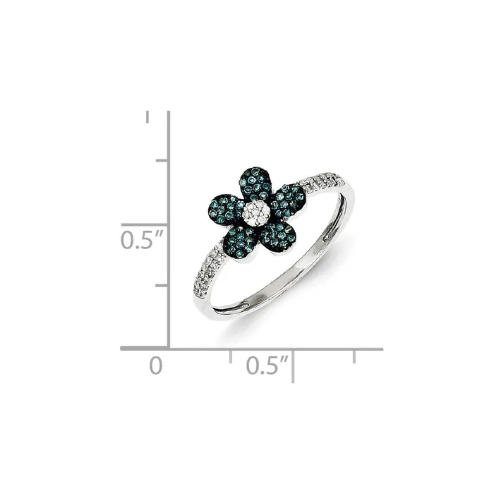 Goldia Rings Sterling Silver Blue and White Diamond Flower Ring