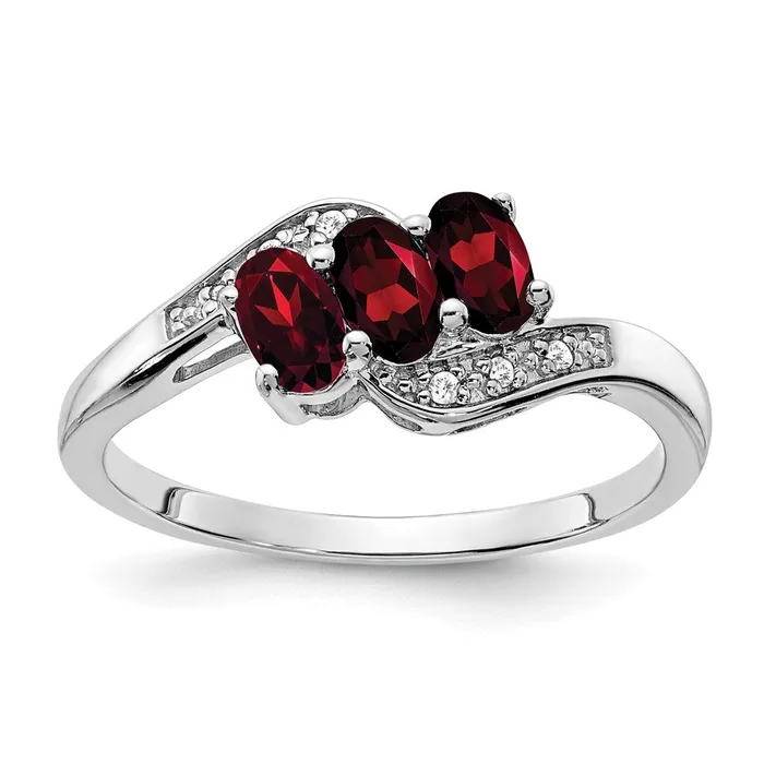 Goldia Rings Sterling Silver Garnet and Diamond Ring