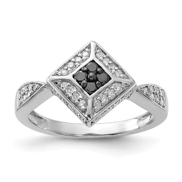 Goldia Rings Sterling Silver Polished Black u0026 White Diamond Ring